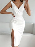 Womens Minimalist Elegant Slit Knit Dress