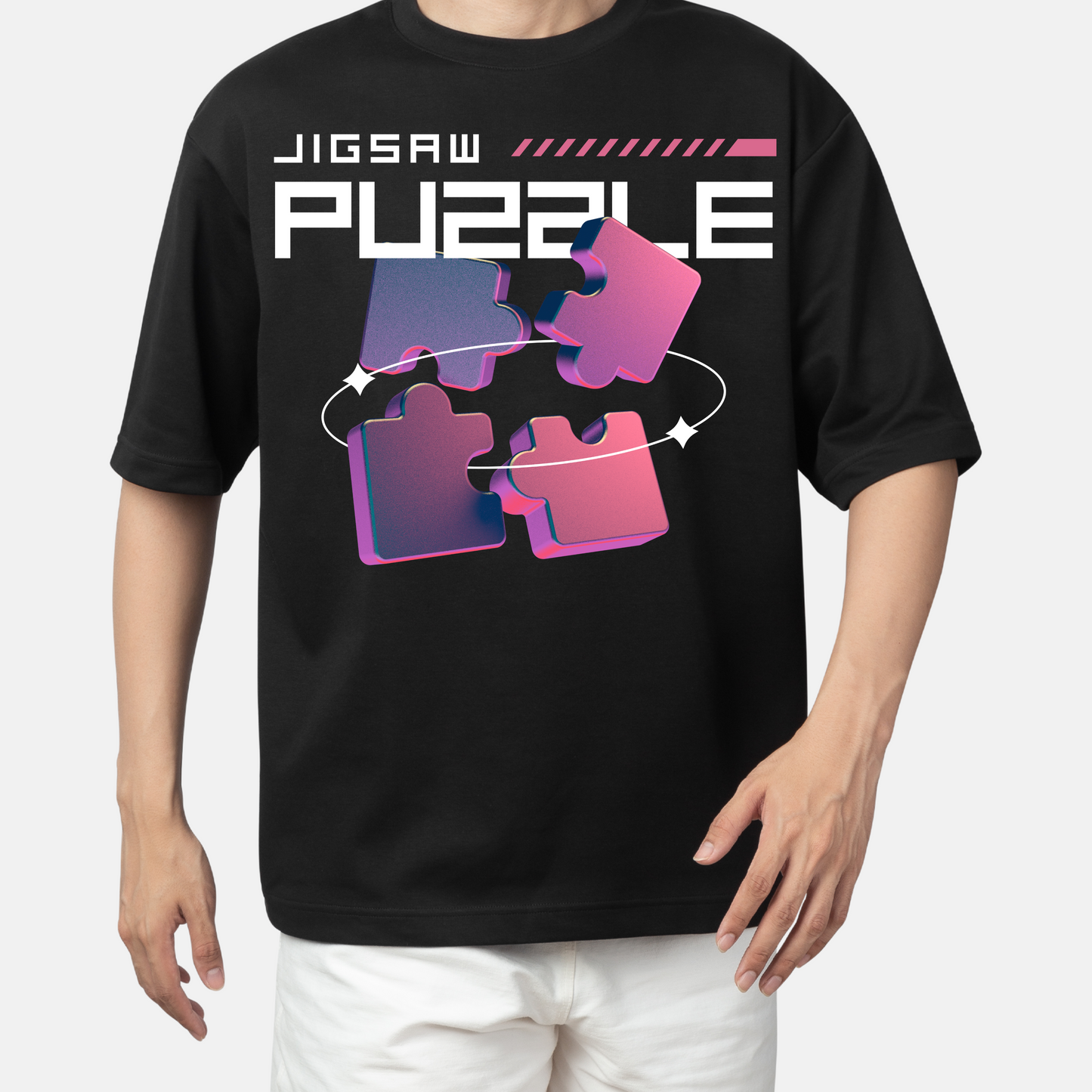 Puzzle Graphic Oversized Tees For Men